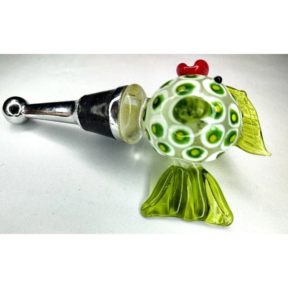 Art Glass Green Handblown Glass Blowfish Twos Company Bottle Stopper